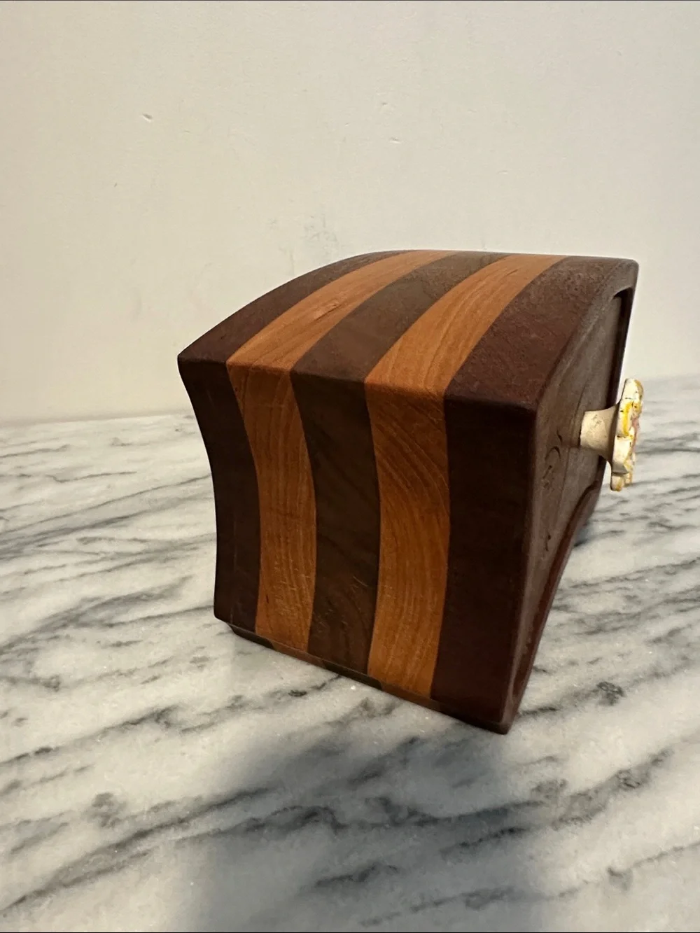 Hand made bandsaw Wooden Jewelry Box with Yellow Flower Knob